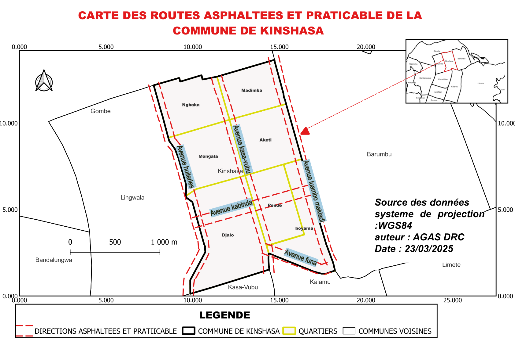 Carte Des Routes Asphaltees Et Praticable De La Commune De Kinshasa