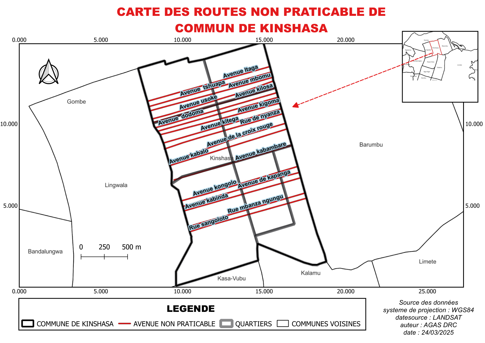 Carte Des Routes Non Praticable De Commun De Kinshasa
